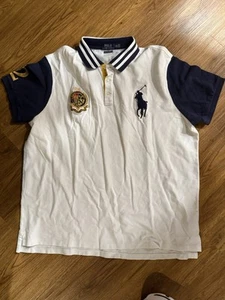 POLO Ralph Lauren Big Pony Embroidered 2 Shirt White Collared Navy Blue XXL - Picture 1 of 6