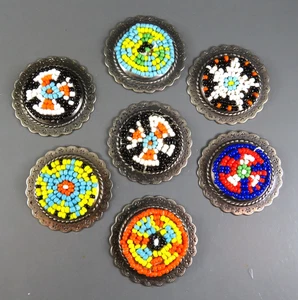 VTG Navajo Crafts Beads BEADED CONCHO LOT OF 7, For Belts/Hats/Etc. 1.5" WIDE - Picture 1 of 9