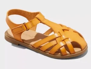 Girl’s Cat & Jack Faux Leather Ella Sandals Cognac Size 7T NWT - Picture 1 of 6