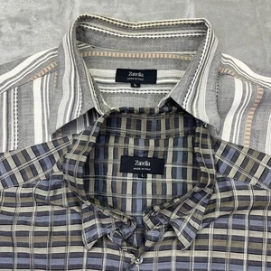 Lot of 2 Zanella Button-Up Shirt Plaid Striped Long Sleeve Made in Italy L Boho - Picture 1 of 16