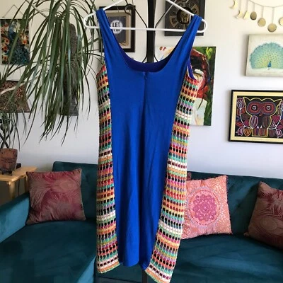 JUDITH MARCH size M Royal Blue Sleeveless Colorful Rainbow Weave Sheath Dress - Image 1 of 4
