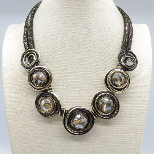 VETEMENTS Collana dichiarazione cristallo marrone catone tono oro nero modernista audace 21"