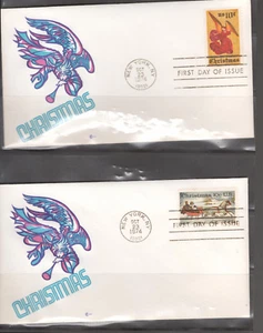 1974 Set 2 FDCs - Scott # 1550-51 - Weihnachtsausgaben - Cachet Craft mit Karte - Bild 1 von 2