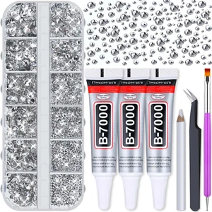 B7000 Jewelry Adhesive Glue with Glass Rhinestones for Crafts, 2100Pcs Flat Back - Picture 1 of 12