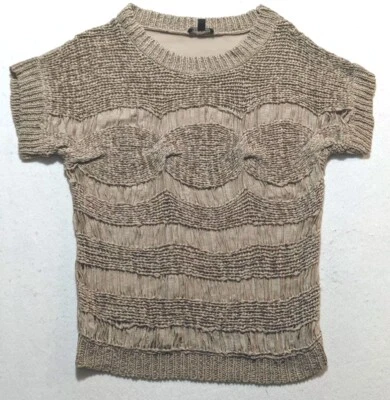 bebe Women's XS Sweater Cable Knit Sheer Dolman Sleeve Sweater Pullover Tan  - Image 1 of 4