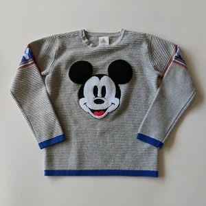 Walt Disney Mickey Mouse Sweater Kids Size 7/8 Grey Ribbed Fuzzy Applique Mickey - Picture 1 of 13