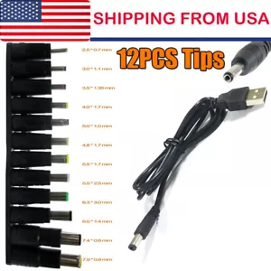 Universal 5V 2A USB to DC Jack Charging Cable Adapter Power Cord w/ 12Pcs Tips - Picture 1 of 12