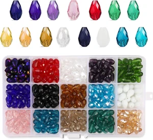 300Pcs Glass Beads, Mixed Colors Crystal Teardrop Beads Assorted Kit Multi-Color - Picture 1 of 7
