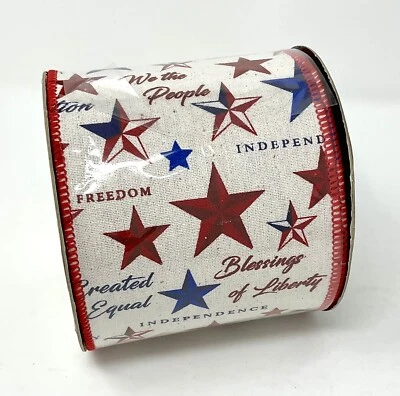 D. Stevens Ribbon 4” X 10 Yds. NEW Sealed 4th Of July Pattern Patriotic Stars - Image 1 of 4