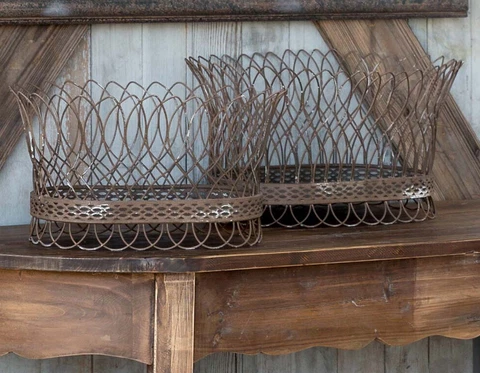 French Wire Basket Set of 2 Metal Baskets Cover