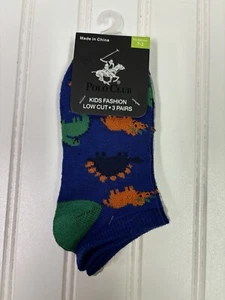 New Boys Size 7-2 Beverly Hills Polo Club 3 pairs Low Cut Socks Dinosaurs - Picture 1 of 3