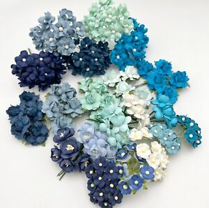 150 Assortment 4 Blue Paper Flower Wedding bouquet DIY Scrapbook TH-BLUE(150AA)
