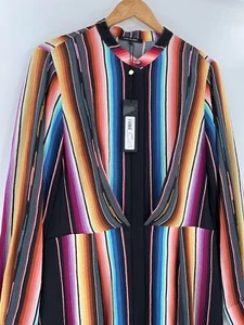 NWT Kobi Halperin Women's Steffi Striped Shirt Dress Midi Southwestern LARGE - Picture 1 of 11
