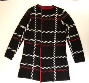 NWT: Black Label Evan-Picone Open Front Cardigan Sweater Medium, Black White Red - Picture 1 of 13