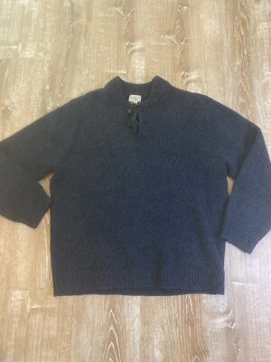 Vintage L. L. BEAN Sweater Men XXL 100% lambswool Tweed Blue Green Button EUC - Image 1 of 4