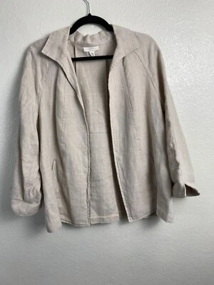 Charter Club Luxury Womens Linen Beige Open Front Blazer Cardigan Size Large - Image 1 of 4