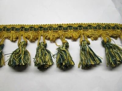 Franja borla 6 jardas 3" OURO/VERDE FLORESTA estofado cortina tecido acabamento WIN17 - Imagem 1 de 4