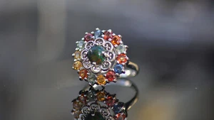 Wunderschöner Silber (925) Ring mit Opal (natur.) und Multicolor Saphir - Gr.19 - Bild 1 von 9