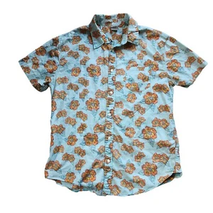 Hang Ten Hawaiian Surf Shirt Mens L Hibiscus Flowers Blue Orange Short Sleeve - Picture 1 of 7