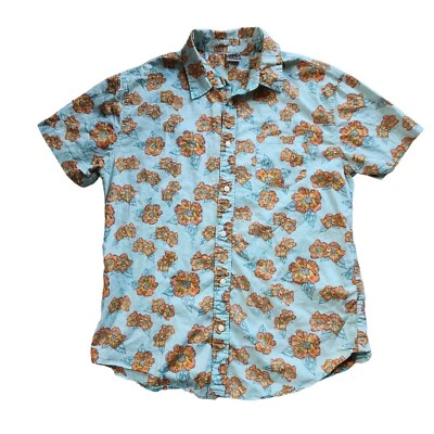 Camisa de surf hawaiana Hang Ten para hombre L flores de hibisco azul naranja manga corta Foto 1 de 4