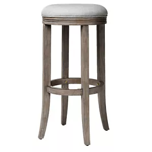 Maven Lane Eva Bar Stool in Reclaimed Oak Finish w/ Ash Grey Fabric Upholstery - Picture 1 of 6