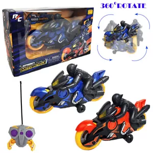 360° Rotating Kids RC Drift Remote Control Racing Motorcycle Toy Gift W/ Lights - Picture 1 of 26