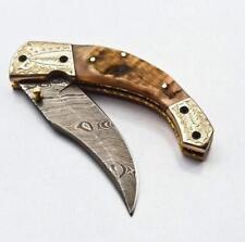 CUSTOM HANDMADE DAMASCUS STEEL FOLDING KNIFE | POCKET KNIFE WITH RAM HORN HANDLE