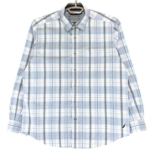 Nautica Shirt Men's L Blue White Cotton Plaid 1 Pocket Long Sleeve - Picture 1 of 9