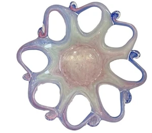 Vintage Decorative Art Glass Candy Bowl Dish Swirl Star Pink Blue 9 in - Picture 1 of 5