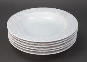 Michael Aram Palm White 9 1/8" Rimmed Soup Bowls Made In Portugal Set Of 6 - Picture 1 of 6