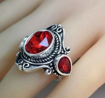 ☆ Anillo de moda de acero inoxidable con circonita cúbica rubí rojo talla 8 bisutería Foto 1 de 4