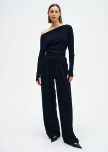 ENZA COSTA Cashmere Cuffed Off Shoulder Long Sleeve Top Black S $250 D1 - Picture 1 of 6