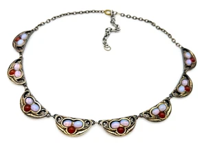 Vintage Signed Miracle Faux Opal Carnelian Clover Cut Out Celtic Necklace - Picture 1 of 11