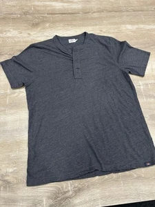 Faherty Short Sleeve Henley Tee Shirt in Washed Gray Black Size Medium Buttons - Picture 1 of 11