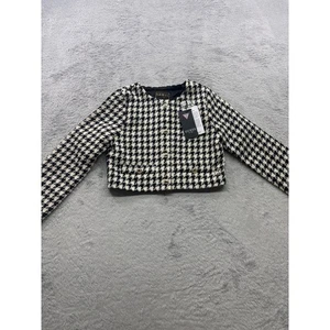 GUESS Kids Houndstooth Blazer Jacket Gold Buttons Black White Tweed Girls Size 7 - Picture 1 of 8