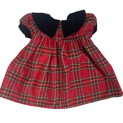 Vestido Vintage Jolene Rojo a Cuadros Niñas 3T Negro Terciopelo Cuello Peter Pan Vacaciones Foto 1 de 4