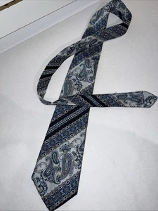 Krawatte Montgomery Wards silbergrau mit schwarzem Paisley kleine rote Akzente - Bild 1 von 5