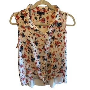 Blusa Ligera Bua/Bua Floral Abotonada Sin Mangas Cuello Detalle Corbata Talla L - Imagen 1 de 6