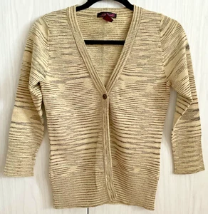 Cárdigan Willi Smith Beige Negro Rayas Tejido Brillante Cuello en V Rayón Nailon Mujer S - Imagen 1 de 9