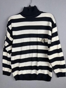 Suéter Chaus Vintage Mujer Pequeño Negro Blanco Rayas Cuello Alto Preppy Años 90 - Imagen 1 de 16