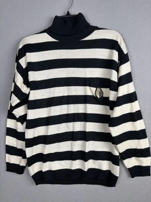Suéter Chaus Vintage Mujer Pequeño Negro Blanco Rayas Cuello Alto Preppy Años 90 Foto 1 de 4