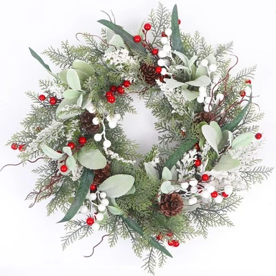 22 Inch Christmas Wreath for Front Door, Christmas Wreath with Pinecone, Berry a - Image 1 of 4