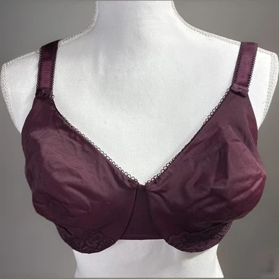 Olga by Warner’s 35063 Women’s 38DD Satin Underwire Bra Burgundy Lace Trim - Image 1 of 4