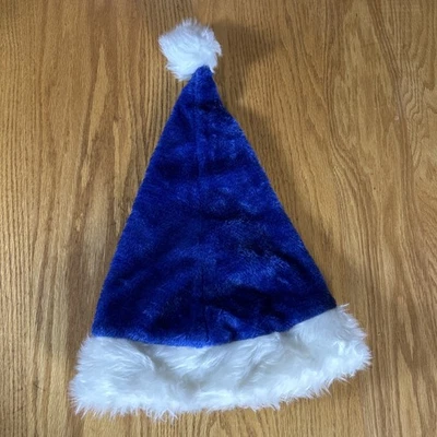 Vintage Christmas Santa Hat Adult Size Blue Fuzzy With Ball 1990's Original - Image 1 of 4