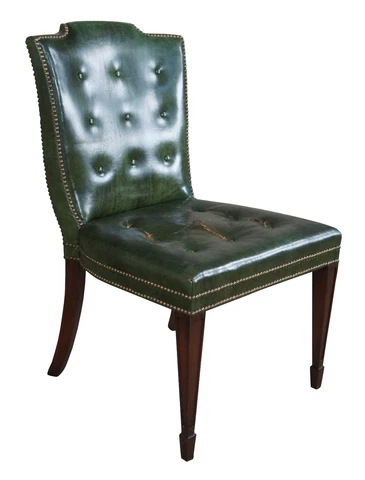 Drexel Heritage Mid Century Sheraton Mahogany Green Leather Tufted Side Chair Cover