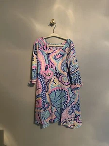 Vestido Lilly Pulitzer clásico manga 3/4 estampado de mosaico M 6-7 - Imagen 1 de 5