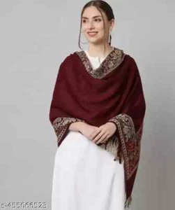 Indian Women's Woolen Embroidered Shawl – , 28"x80" - Picture 1 of 4