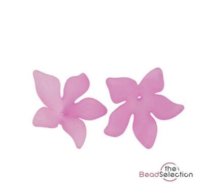 20 BRIGHT PINK FROSTED LUCITE ACRYLIC PETAL FLOWER BEADS 29mm LUC16 - Image 1 of 2