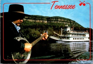Tennessee Banjo Player & Riverboat Continental Postcard - Picture 1 of 2