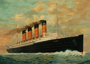 CUNARD LINE RMS LUSITANIA NEW YORK NACH LIVERPOOL WERBEPLAKAT - Bild 1 von 2